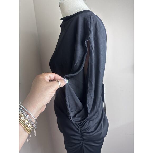 NWT PORTS 1961 Black Split Sleeve Silk Lined Ruched Waist Dress Sz XL $495 - Picture 5 of 15